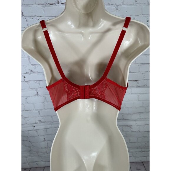 Lovehoney Lingerie Red Lace Velvet Strappy Front Back Close Underwire Bra L - Picture 2 of 11